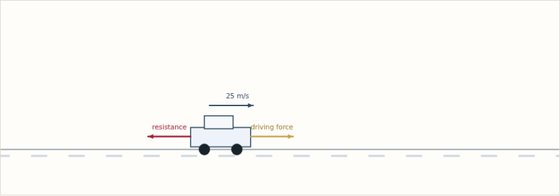 Topic 3.5, Power. A car holding a steady speed. Resistance grows with the square of the speed, so the power needed grows with the cube.